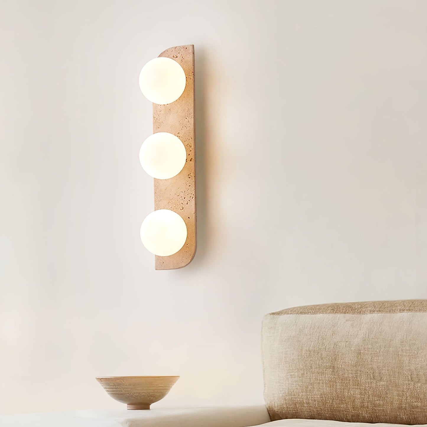 Elysian Travertine Wall Light with LED Glass Globes