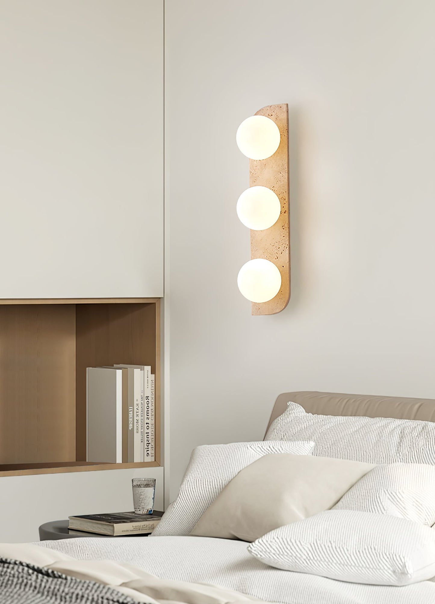 Elysian Travertine Wall Light with LED Glass Globes