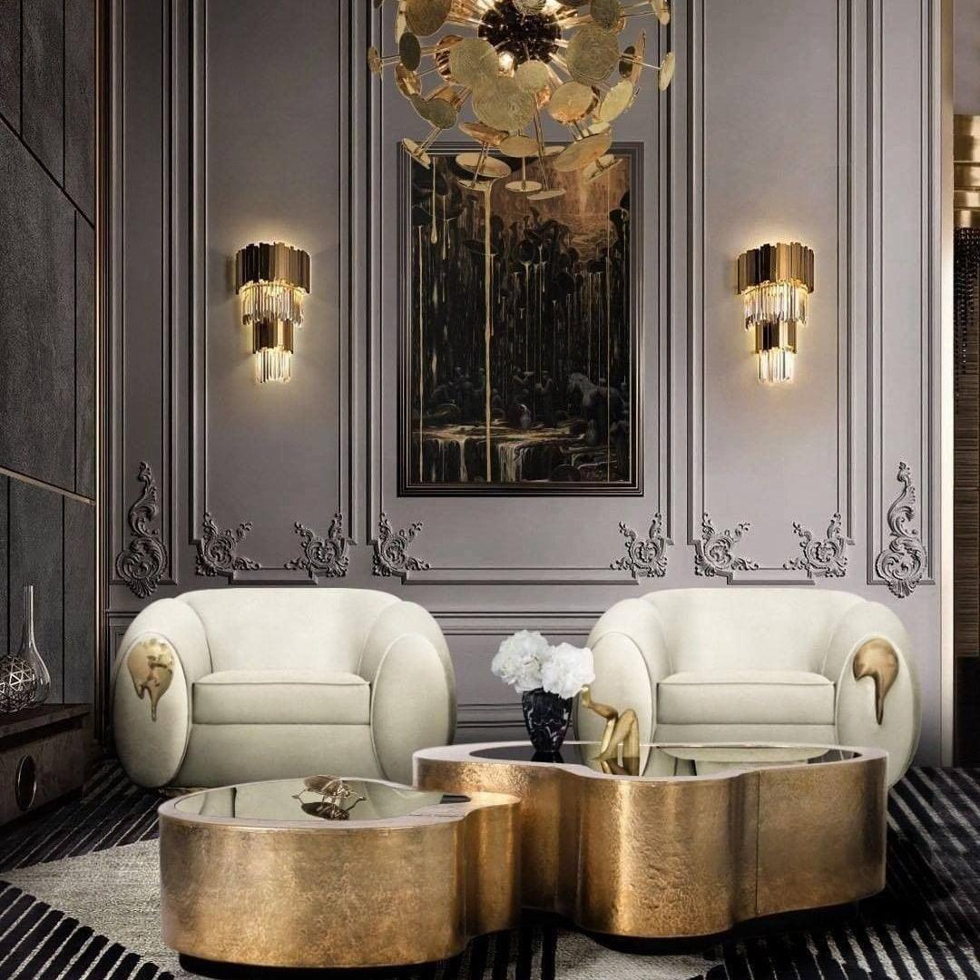 Empire Wall Lamp LED Indoor Lighting - Gold Finish, Set of 2