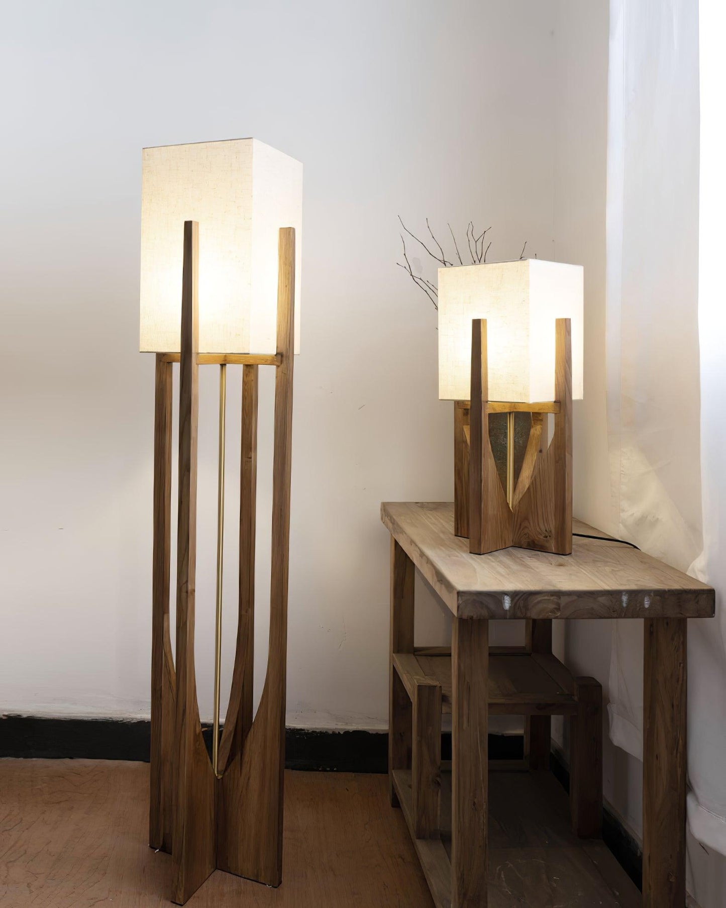 Fairbanks Floor Lamp - LED Ash Wood Design for Indoor Use