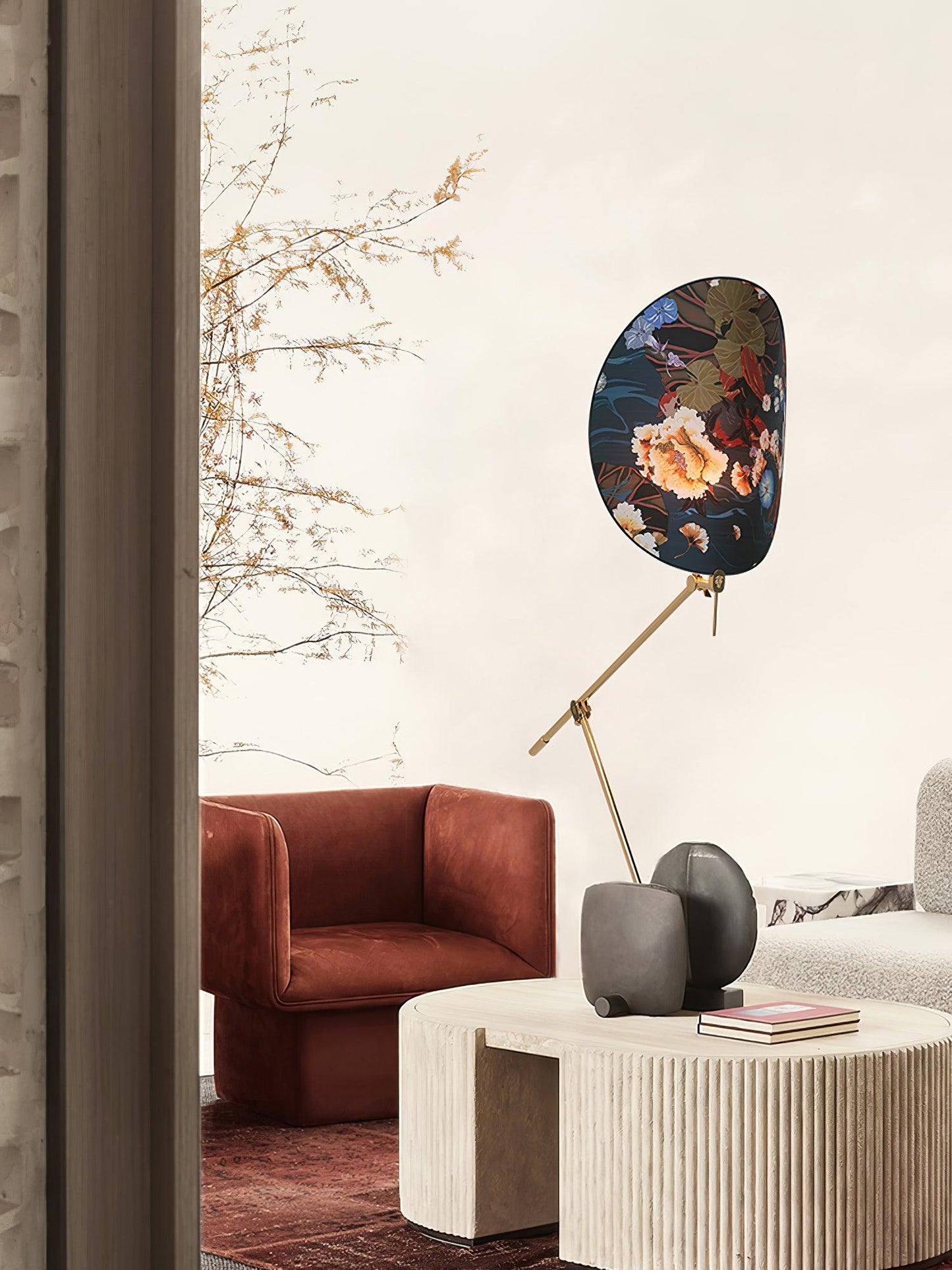 Floral Nocturne Floor Lamp – LED Brass Indoor Light
