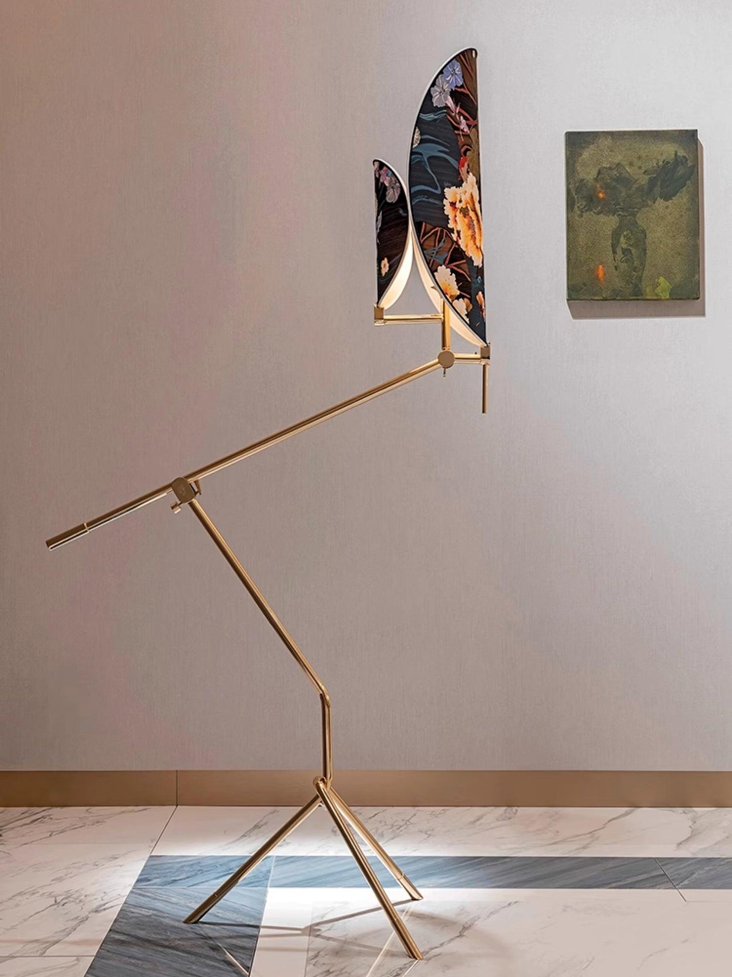 Floral Nocturne Floor Lamp – LED Brass Indoor Light
