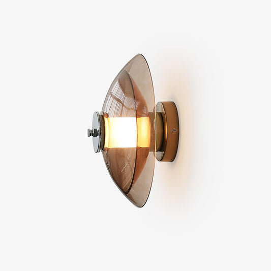 Flying Saucer Chrome Wall Light with Amber Glass Shade
