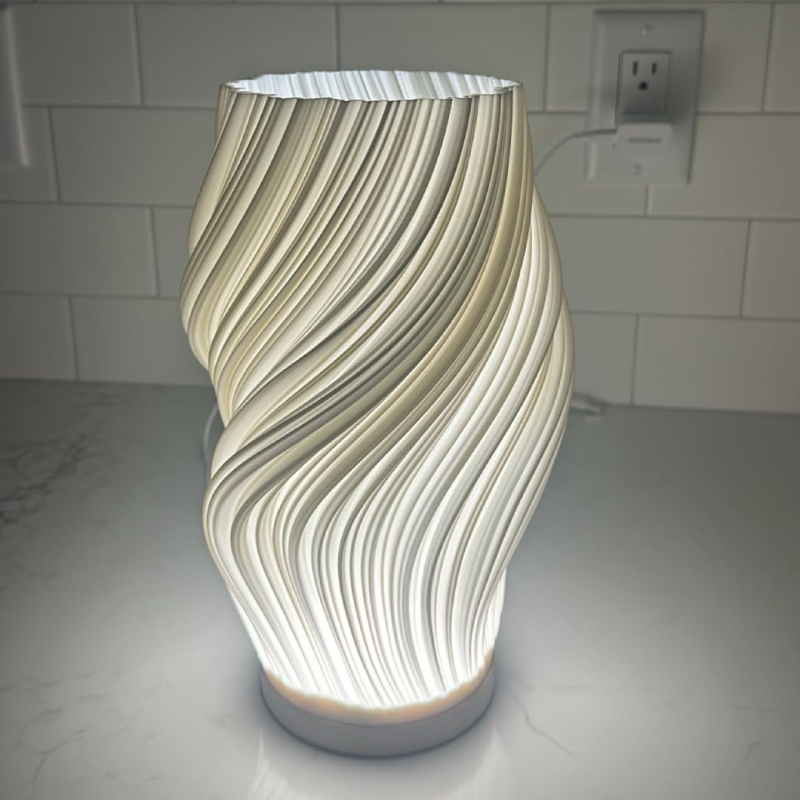 Eco-Friendly 3D Printed Desk Lamp - Adjustable Lighting with Solid Wood Base