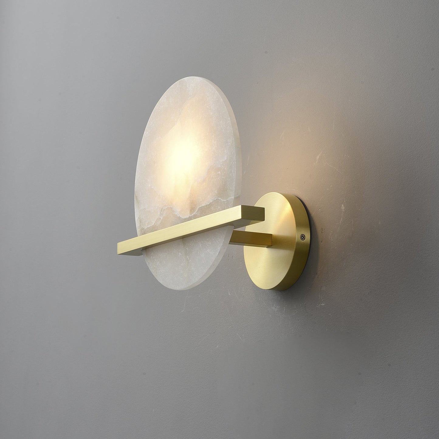 Frosted Echo Wall Lamp - LED Indoor Alabaster & Brass Design