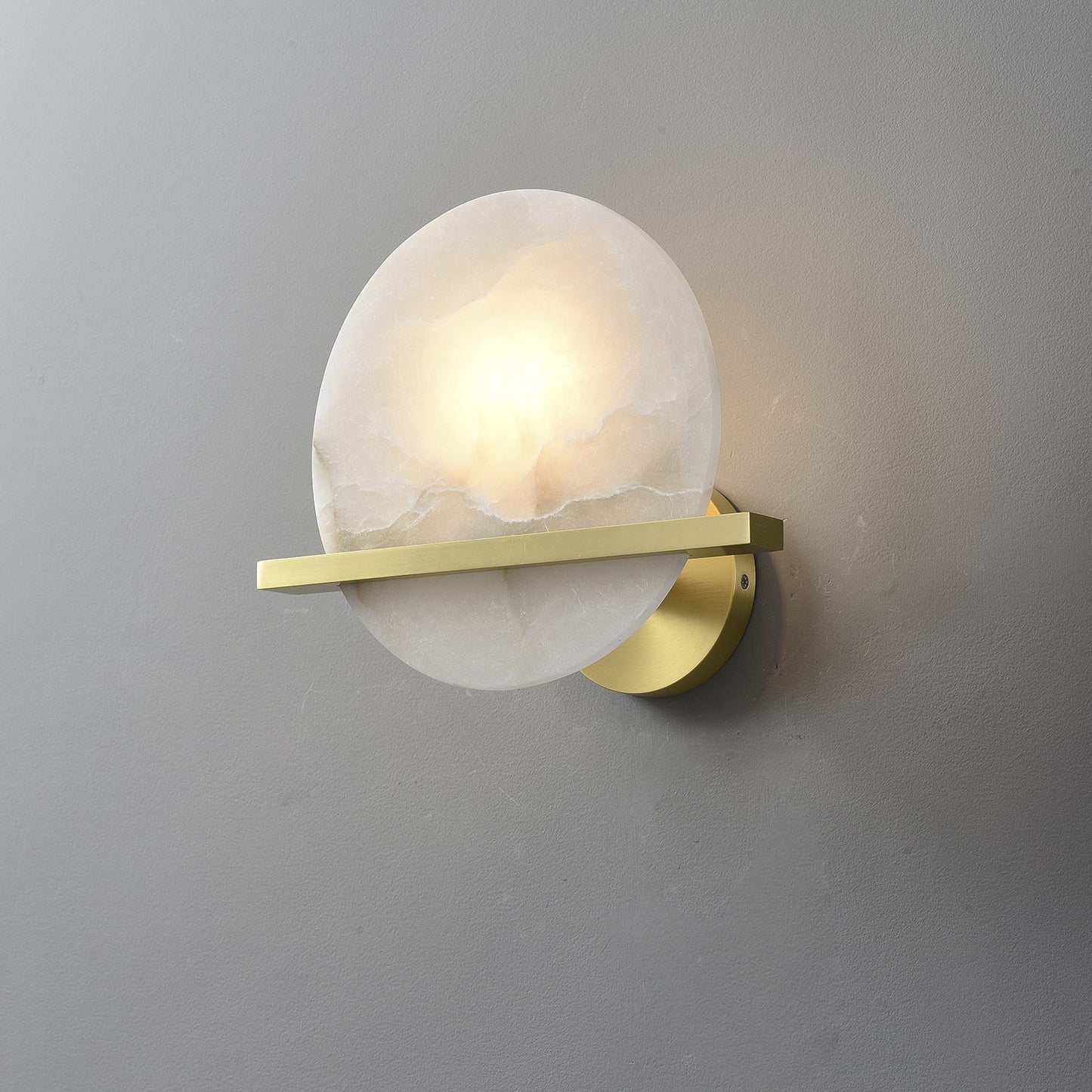Frosted Echo Wall Lamp - LED Indoor Alabaster & Brass Design