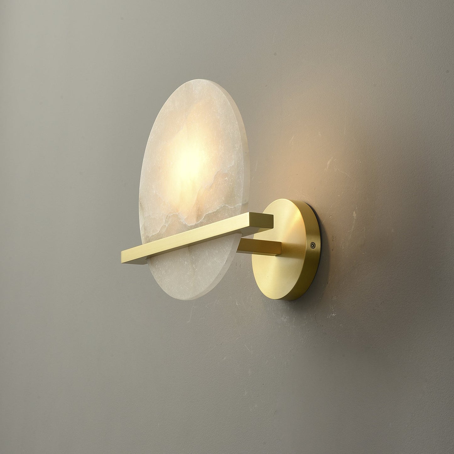 Frosted Echo Wall Lamp - LED Indoor Alabaster & Brass Design