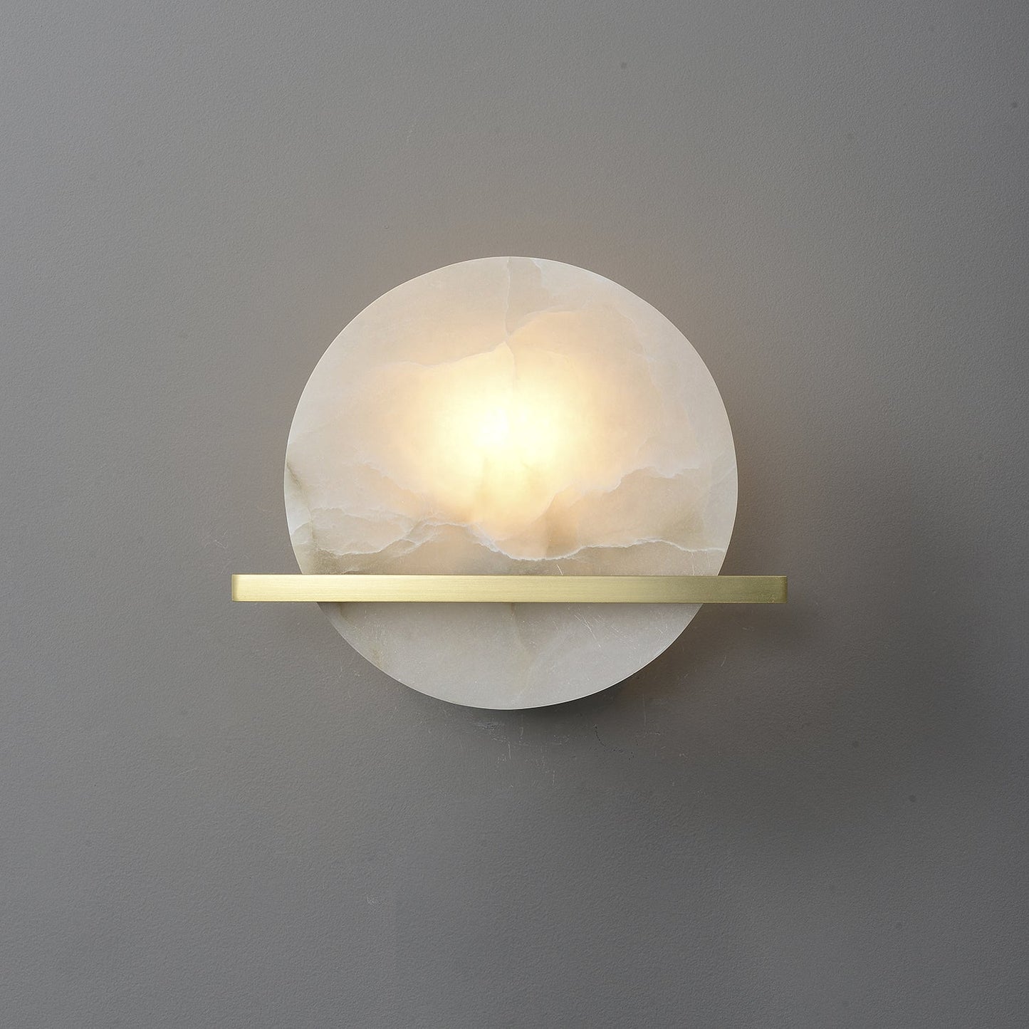 Frosted Echo Wall Lamp - LED Indoor Alabaster & Brass Design