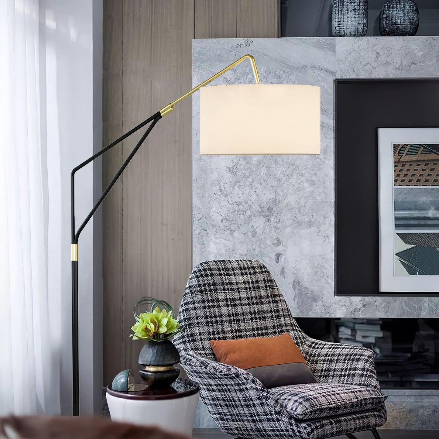 Gabby Fulton Floor Lamp with White Marble Base and LED
