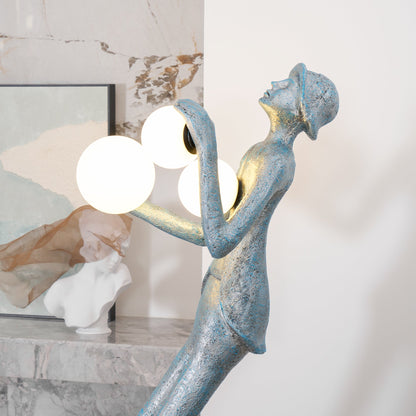 Gentleman Sculpture Floor Lamp with LED Light - Blue Decor