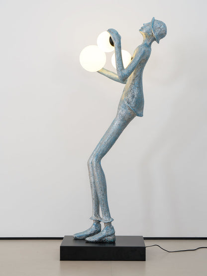 Gentleman Sculpture Floor Lamp with LED Light - Blue Decor
