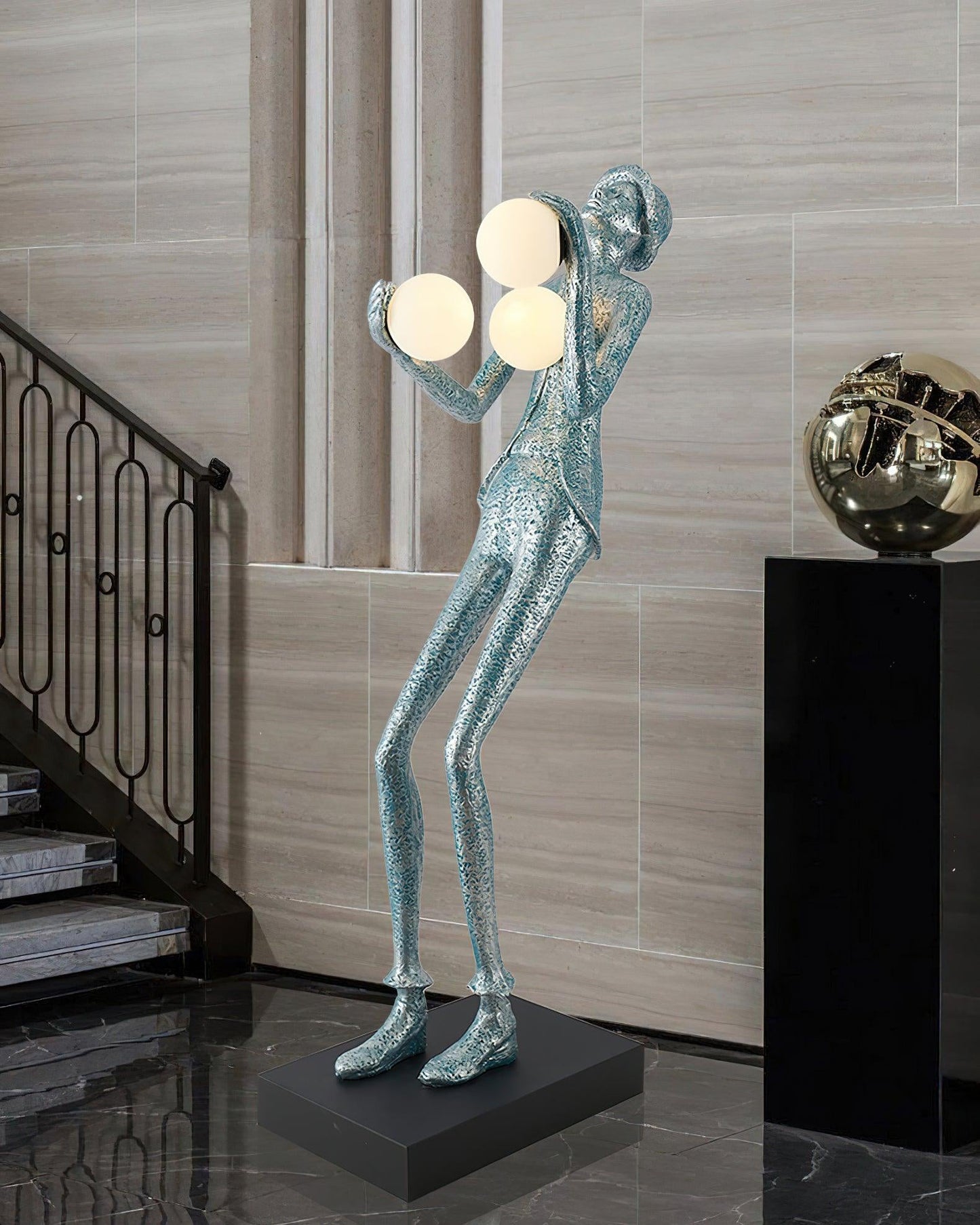 Gentleman Sculpture Floor Lamp with LED Light - Blue Decor