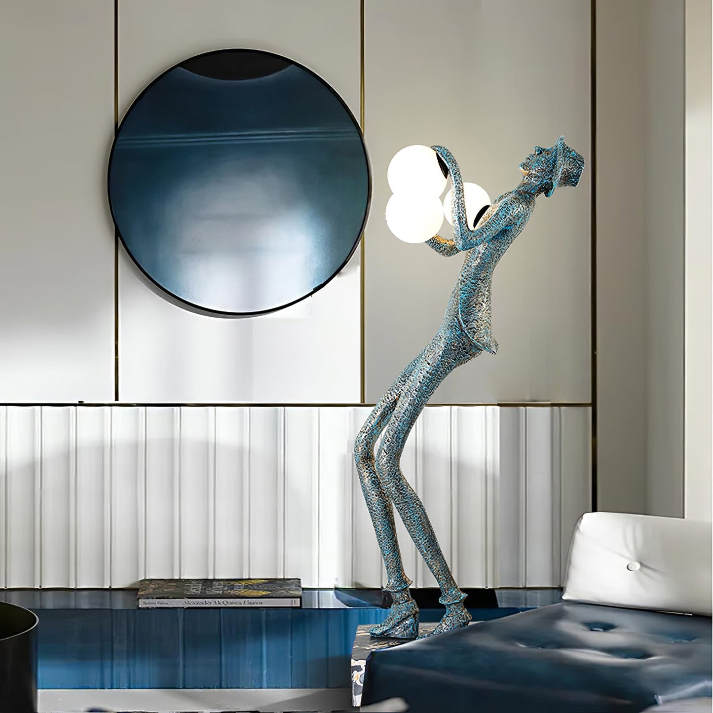 Gentleman Sculpture Floor Lamp with LED Light - Blue Decor