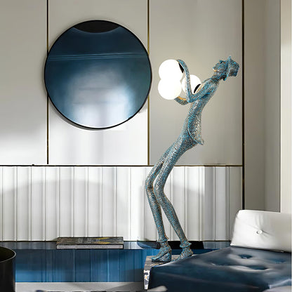 Gentleman Sculpture Floor Lamp with LED Light - Blue Decor