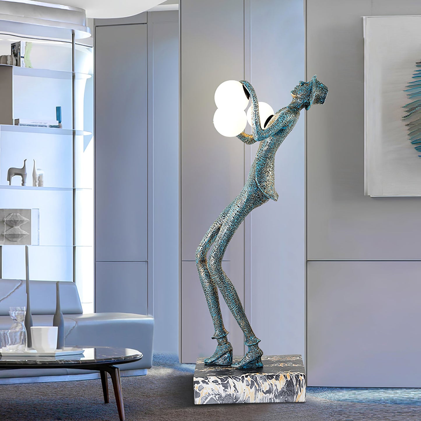 Gentleman Sculpture Floor Lamp with LED Light - Blue Decor