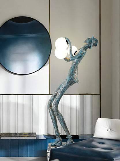 Gentleman Sculpture Floor Lamp with LED Light - Blue Decor