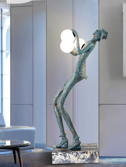 Gentleman Sculpture Floor Lamp with LED Light - Blue Decor