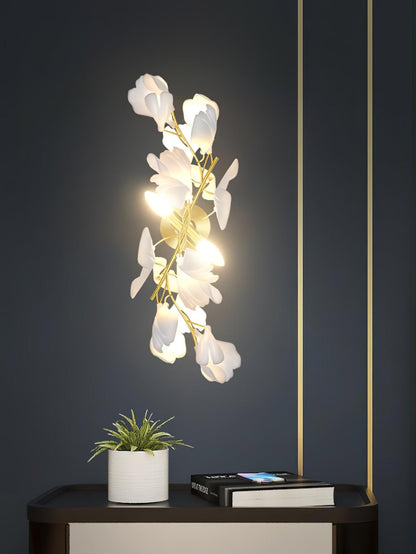 Gingko Flowers Plug-in Wall Lamp LED Gold & White Sconce