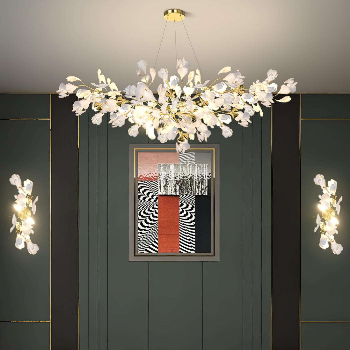 Gingko Flowers Plug-in Wall Lamp LED Gold & White Sconce