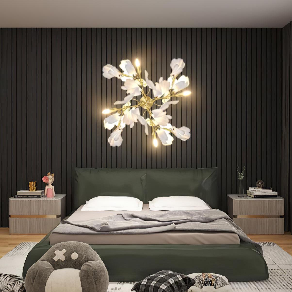 Gingko Flowers Plug-in Wall Lamp LED Gold & White Sconce