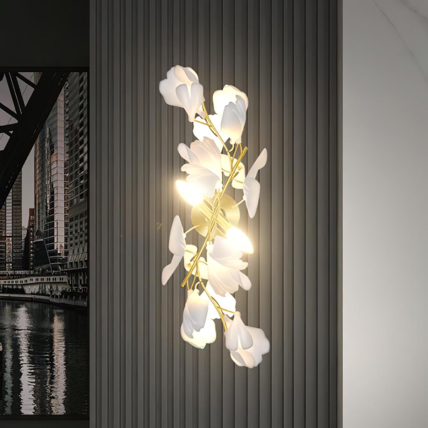 Gingko Flowers Plug-in Wall Lamp LED Gold & White Sconce