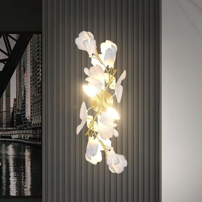 Gingko Flowers Plug-in Wall Lamp LED Gold & White Sconce