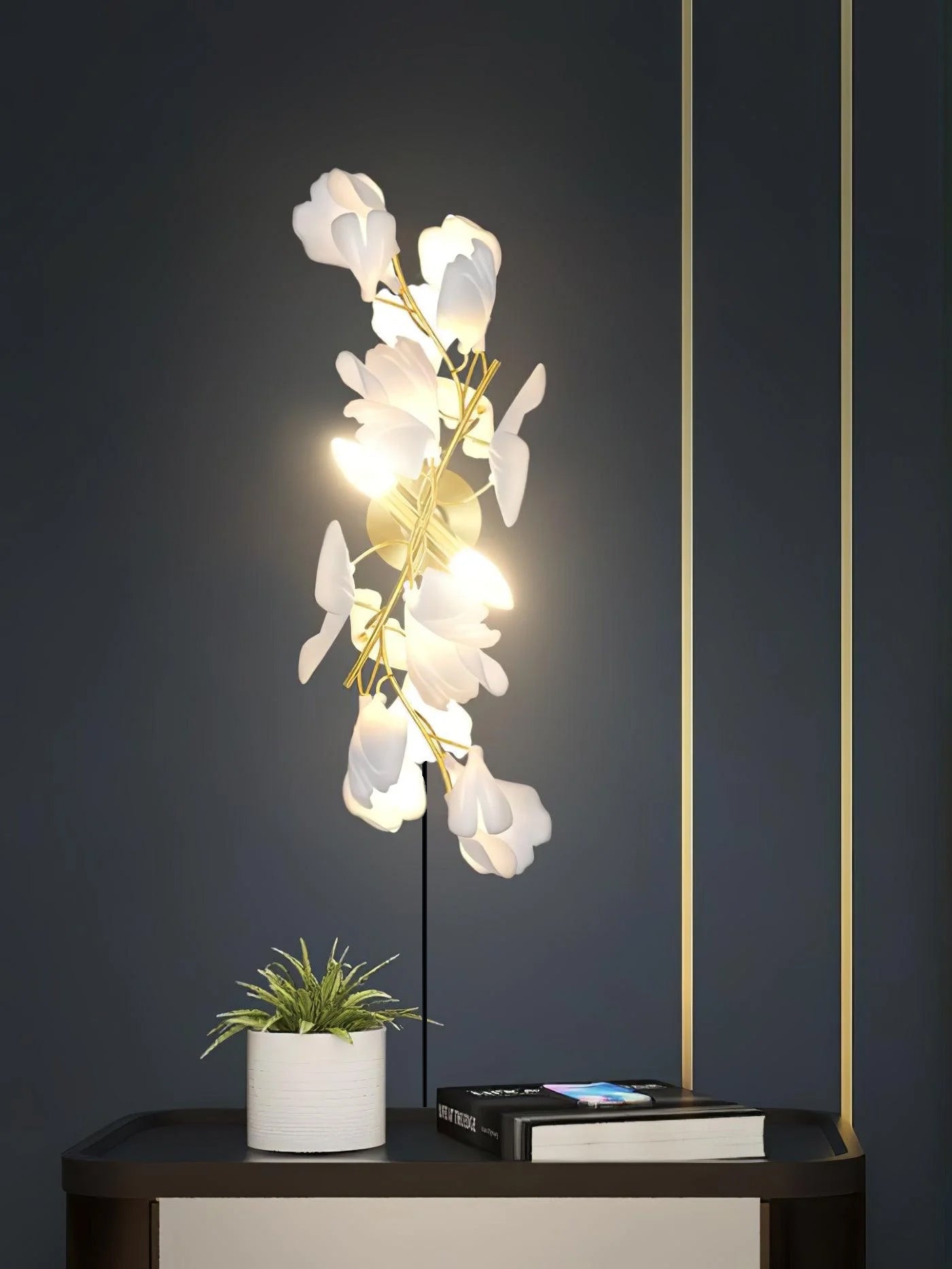 Gingko Flowers Plug-in Wall Lamp LED Gold & White Sconce