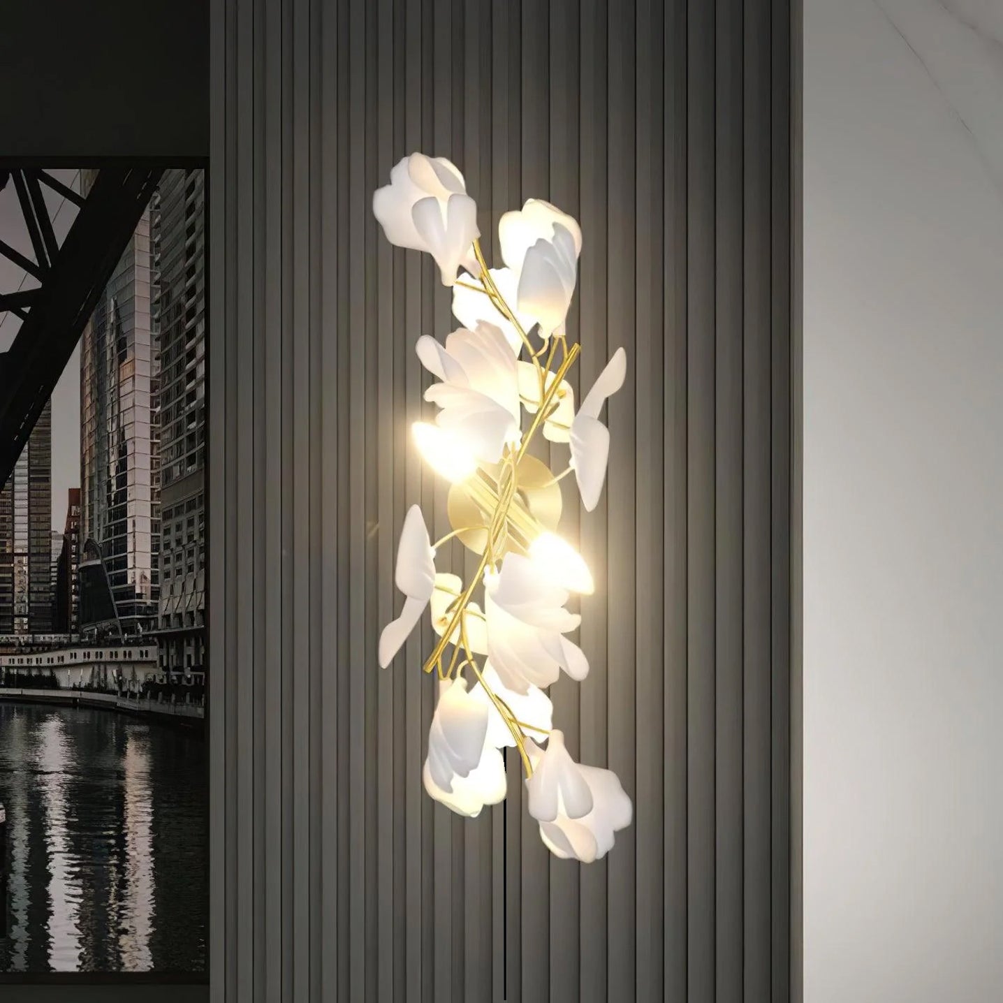 Gingko Flowers Plug-in Wall Lamp LED Gold & White Sconce