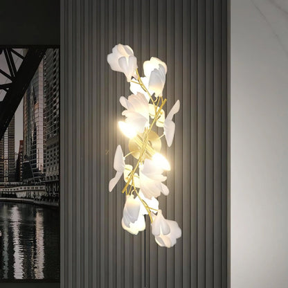 Gingko Flowers Plug-in Wall Lamp LED Gold & White Sconce
