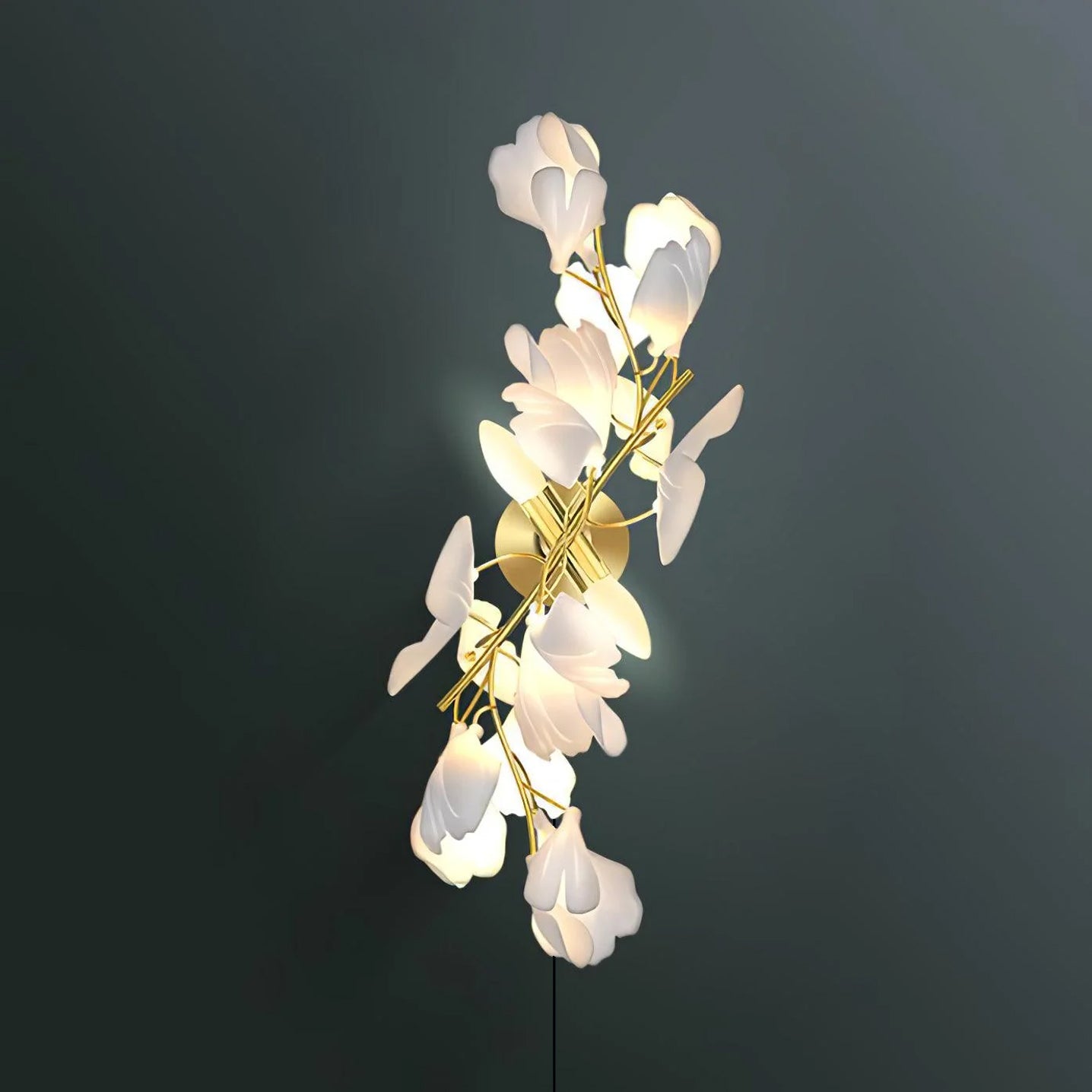 Gingko Flowers Plug-in Wall Lamp LED Gold & White Sconce