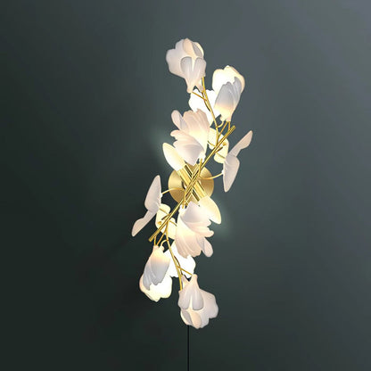 Gingko Flowers Plug-in Wall Lamp LED Gold & White Sconce