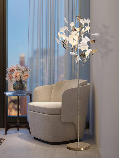 Gingko Leaf Floor Lamp - LED Ceramic Design, Indoor Use