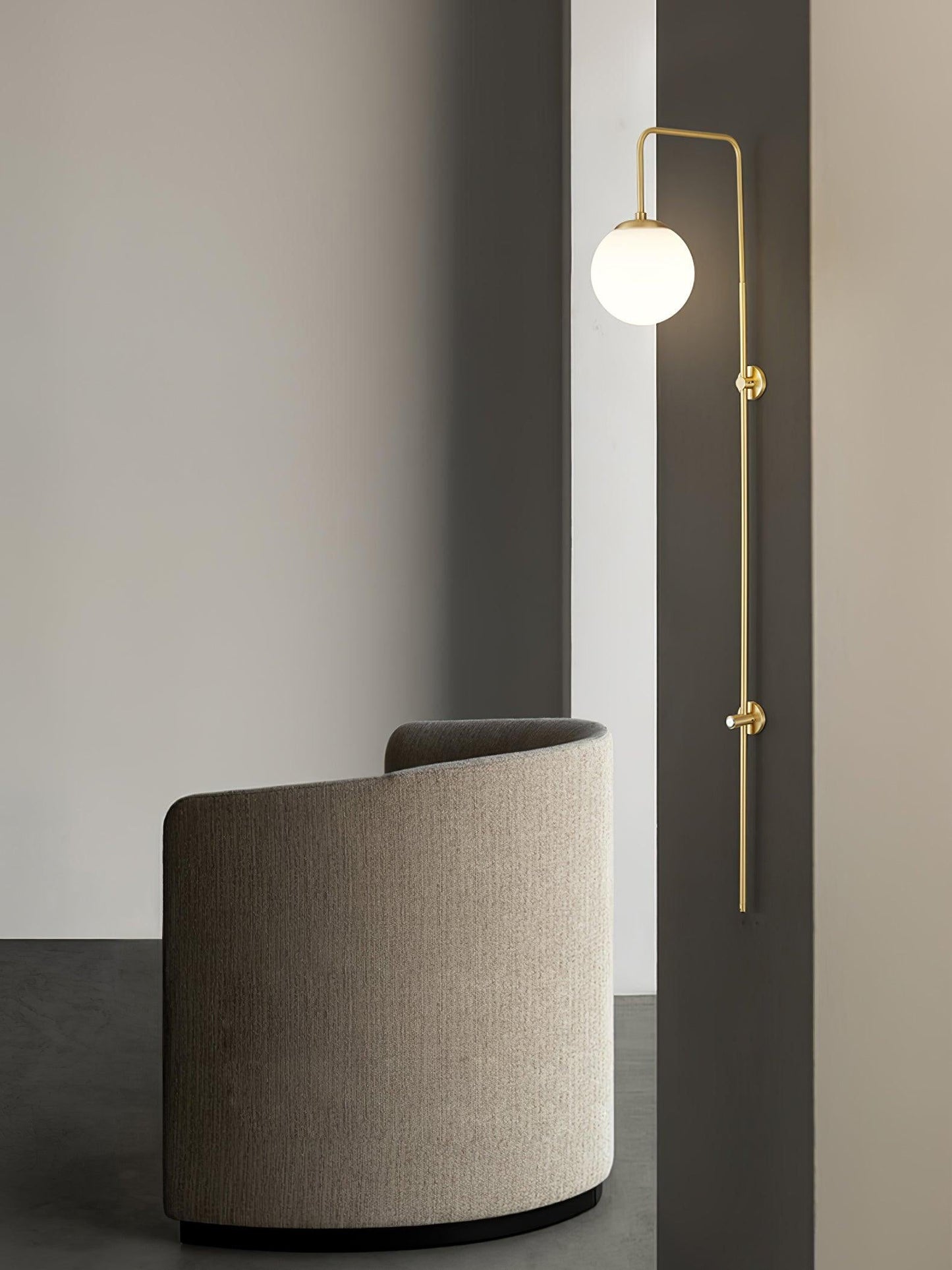 Globe Brass Wall Sconce with White Glass Shade, LED Compatible