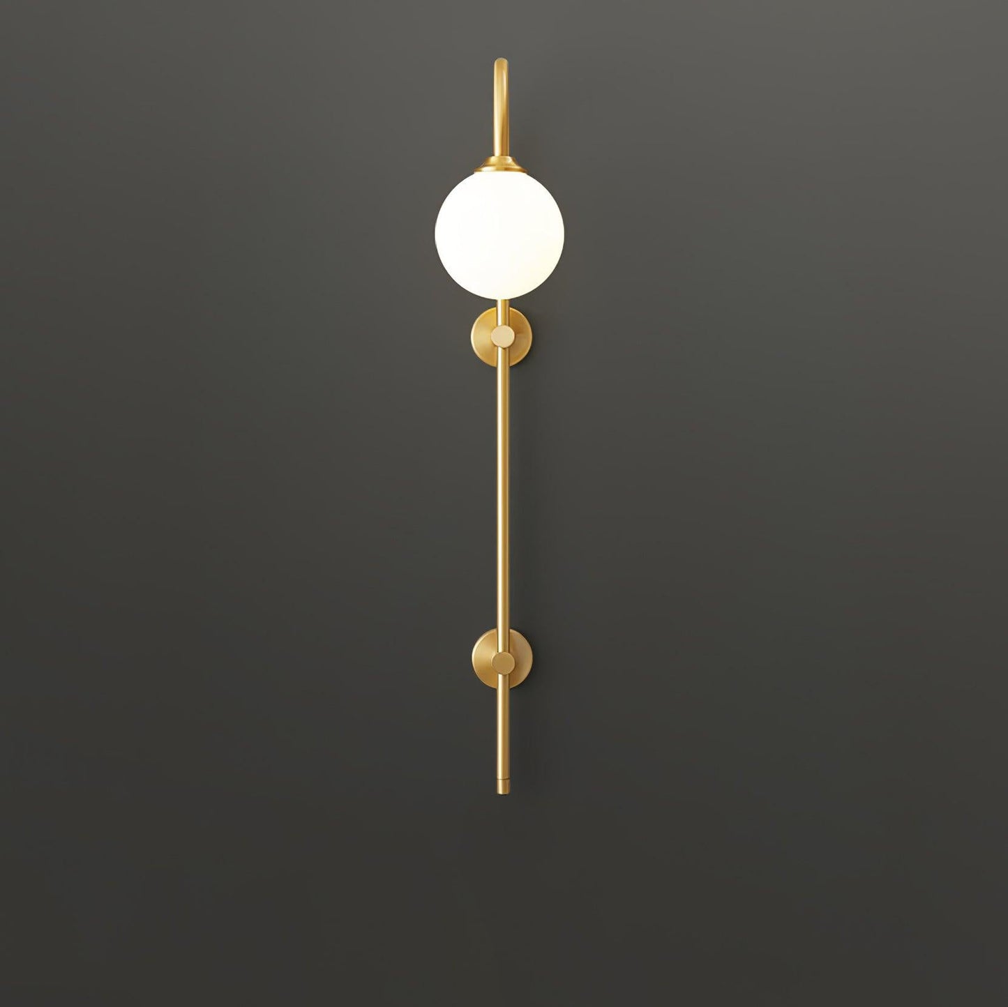 Globe Brass Wall Sconce with White Glass Shade, LED Compatible