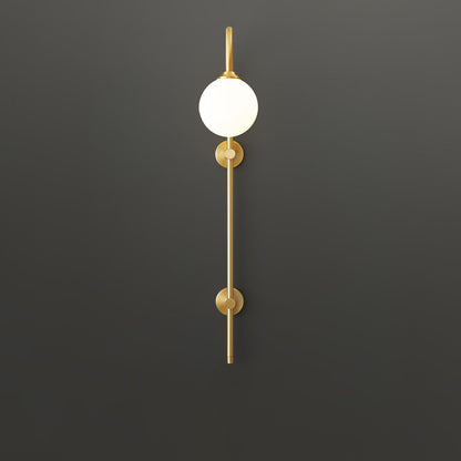 Globe Brass Wall Sconce with White Glass Shade, LED Compatible