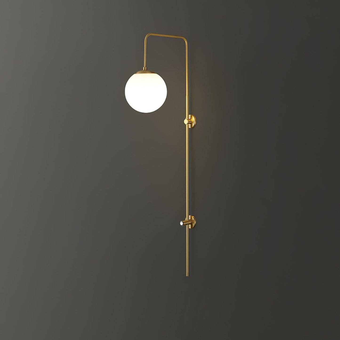 Globe Brass Wall Sconce with White Glass Shade, LED Compatible