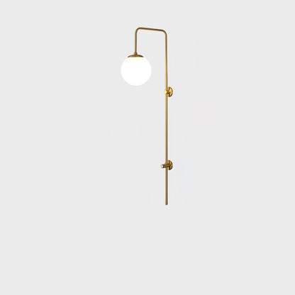 Globe Brass Wall Sconce with White Glass Shade, LED Compatible