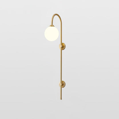 Globe Brass Wall Sconce with White Glass Shade, LED Compatible