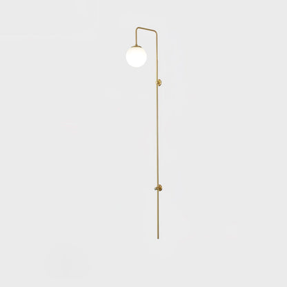 Globe Brass Wall Sconce with White Glass Shade, LED Compatible