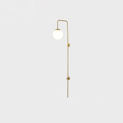 Globe Brass Wall Sconce with White Glass Shade, LED Compatible