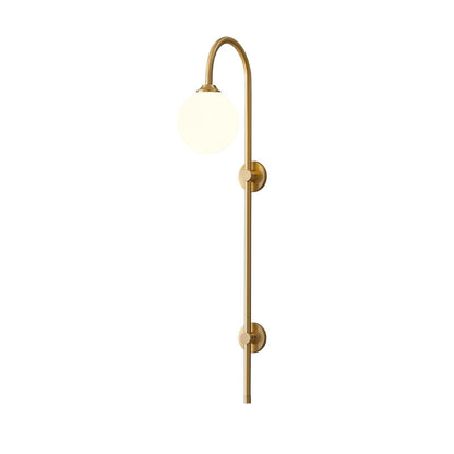 Globe Brass Wall Sconce with White Glass Shade, LED Compatible