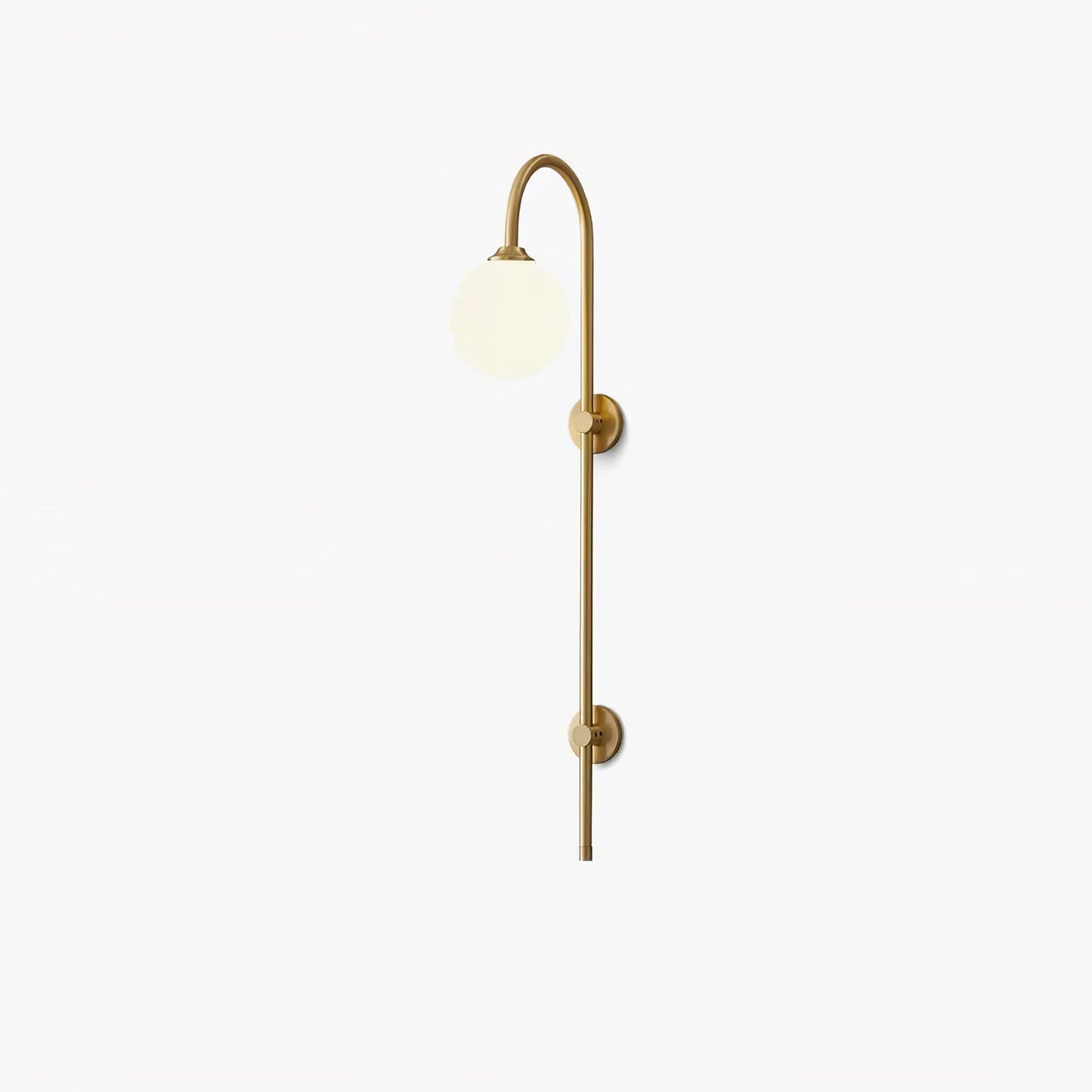 Globe Brass Wall Sconce with White Glass Shade, LED Compatible
