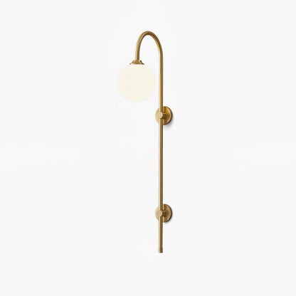 Globe Brass Wall Sconce with White Glass Shade, LED Compatible
