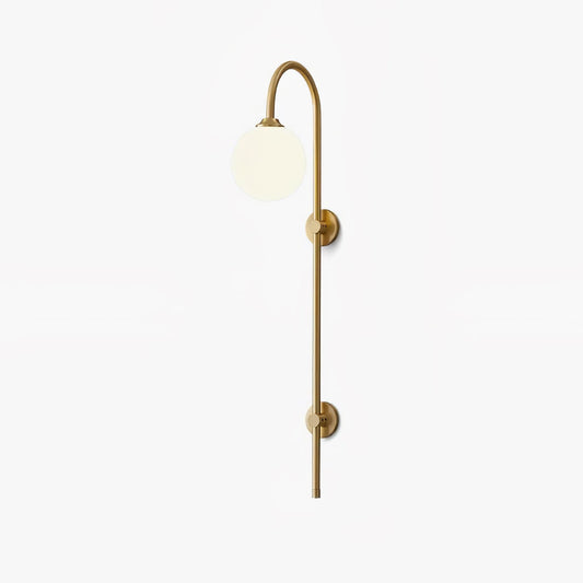 Globe Brass Wall Sconce with White Glass Shade, LED Compatible
