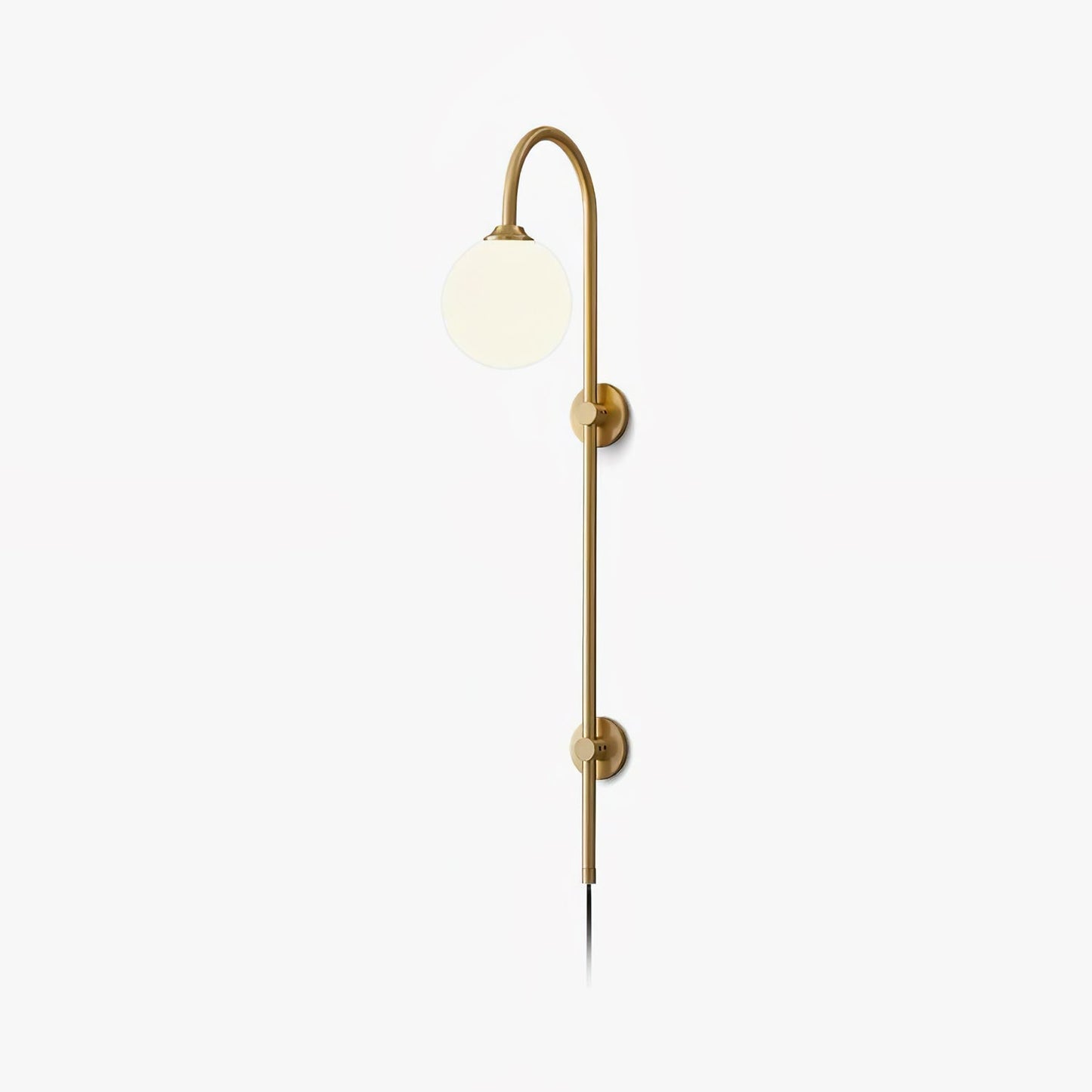 Globe Brass Plug-in Wall Sconce with White Glass Shade