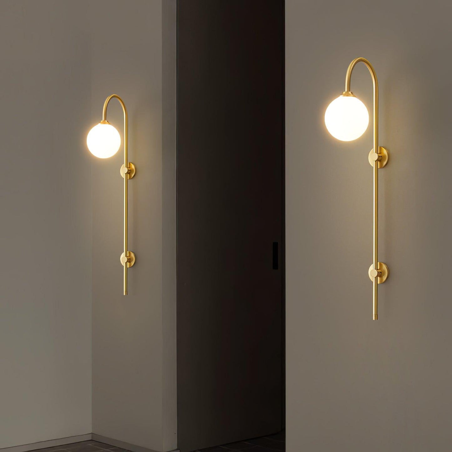 Globe Brass Wall Sconce with White Glass Shade, LED Compatible