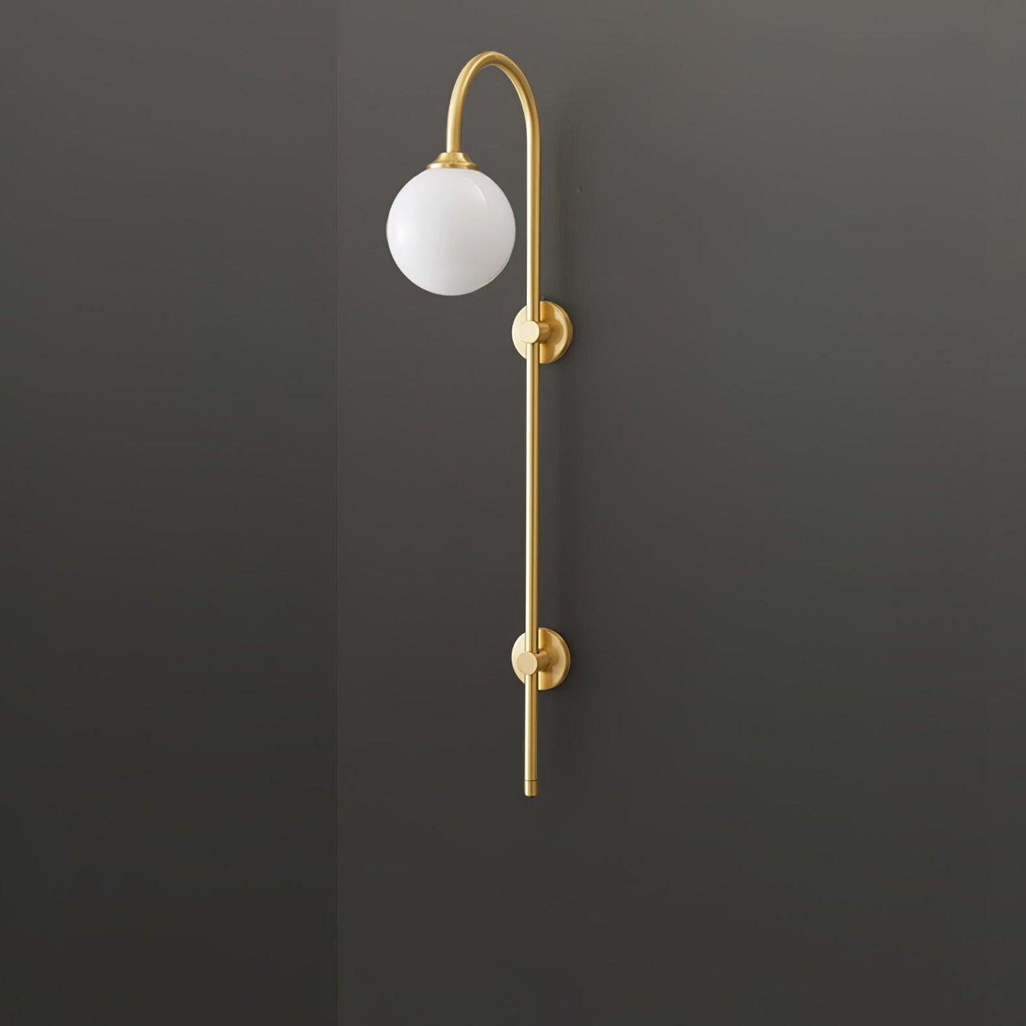 Globe Brass Wall Sconce with White Glass Shade, LED Compatible