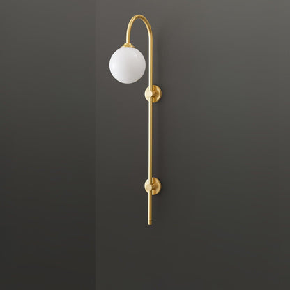 Globe Brass Wall Sconce with White Glass Shade, LED Compatible