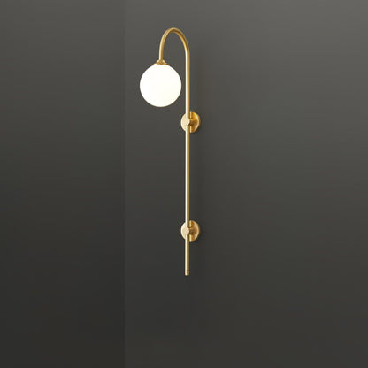 Globe Brass Wall Sconce with White Glass Shade, LED Compatible