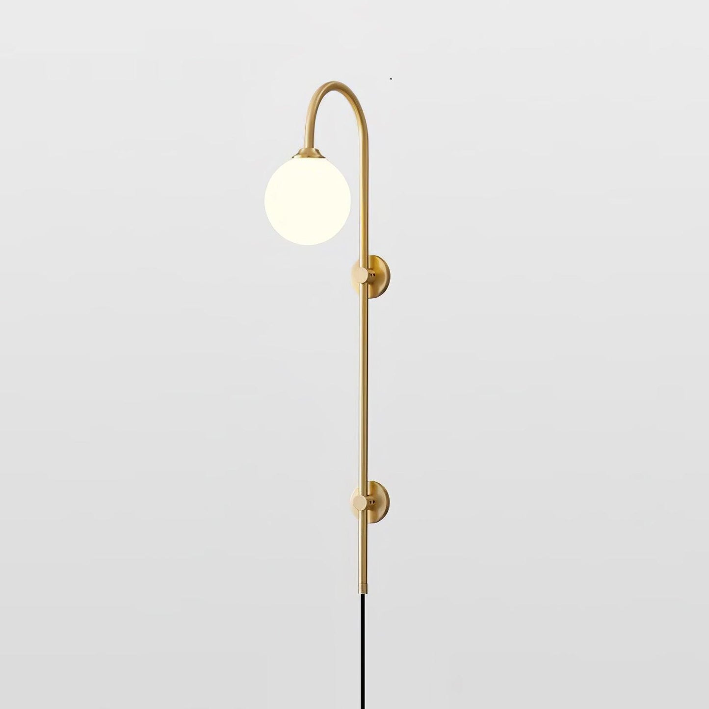 Globe Brass Plug-in Wall Sconce with White Glass Shade